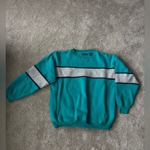 Towncraft Teal Crewneck Sweater with Gray and Black Stripes